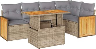 vidaXL Set Sof&aacute;s Jard&iacute;n Y Cojines 6 Pzas Rat&aacute;n Sint&eacute;tico Acacia Beige Vidaxl