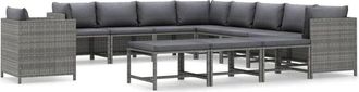 vidaXL Set De Muebles De Jard&iacute;n 12 Pzas Y Cojines Rat&aacute;n Sint&eacute;tico Gris Vidaxl