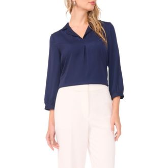 Vince Camuto Pleat Front Satin Shirt in Classic Navy at Nordstrom, Size Large