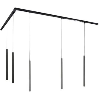 QAZQA Moderno Sistema De Iluminaci&oacute;n De Riel Moderno Con 5 Luces Colgantes Negro 1-fase - Iconic Frini Aluminio /acero /pl&aacute;stico Alargada Adecuado Para Led 