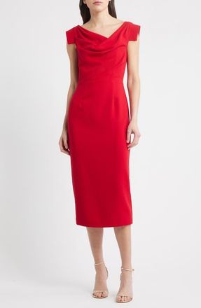 Black Halo Jacqueline Midi Gabardine Sheath Dress in Bonfire at Nordstrom, Size 10