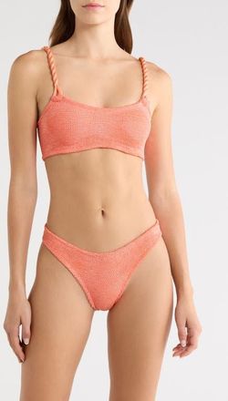 Hunza G Phoebe Two-Piece Bikini Swimsuit in Metallic Coral at Nordstrom