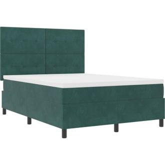 vidaXL Box Spring Bed with Mattress Dark Green 140 x 200 cm Velvet vidaXL