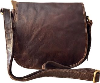 Rowallan Medium Brown Leather Crossbody Saddle Flap Handbag Bag - 7286 (Brown)