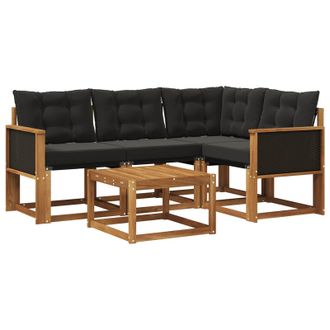 vidaXL Conjunto De Sof&aacute;s De Exterior Con Coj&iacute;n 5 Pcs Natural Y Negro Vidaxl