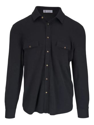 Brunello Cucinelli double-pocket button-front shirt - men - Cashmere/Silk/Virgin Wool - L - Black