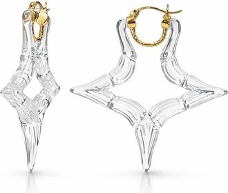Gold & Honey Womens Star Bamboo Lucite Hoop Earrings In Clear