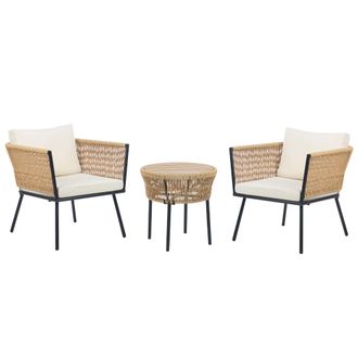 Beliani Beliani - Conjunto De Balc&oacute;n De Rat&aacute;n Beige Claro Natural Sint&eacute;tico Cojines Mesa Gargano