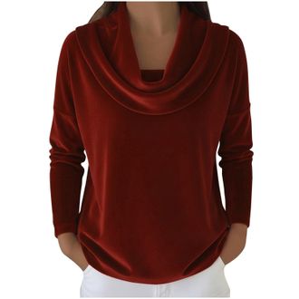 Generic Ladies Velvet Shirt, Velvet Tops for Women Elegant Cowl Neck Long Sleeve Blouse Dressy Casual Going Out Travel Dating Fall Clothes Lightweight Comfort