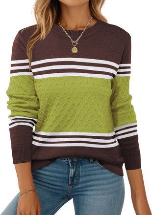 Zeagoo Women Jumpers Long Sleeve Jumper Crew Neck Knitted Sweater Top Ladies Winter Outfits Fall Sweatshirt Ladies Tops Light Green XXL