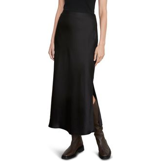 Vince Side Slit Matte Satin Slip Skirt in 001Blk-Black at Nordstrom, Size X-Small