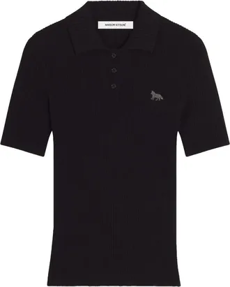 Maison Kitsun&eacute; Extrafine Merino Wool Blend Polo - Black