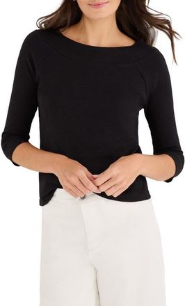 Nic+Zoe Boat Neck Three-Quarter Sleeve Cotton Blend Top in Black Onyx at Nordstrom, Size Xx-Large
