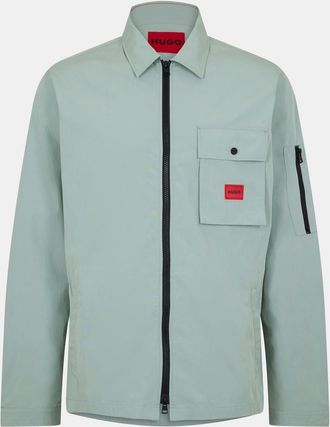 HUGO BOSS Hugo Mens Emmond Cotton Long Sleeve Zip Overshirt Contemporary Design with Logo Detail in Light Green 338 - Size Medium