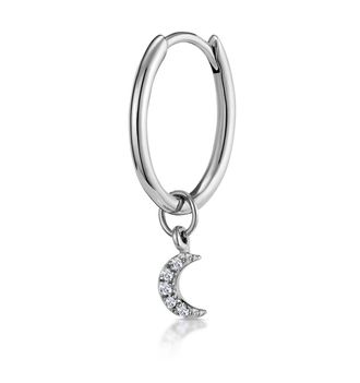 The Diamond Store SINGLE Stellato Diamond Moon Charm Huggie Earring in 9K White Gold