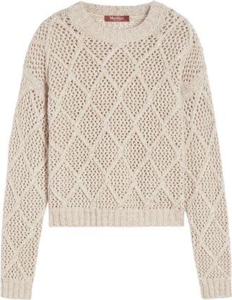 Max Mara Ellade Sweater - Dames - Ronde hals truien - Beige - L - Wol - Truien & Vesten