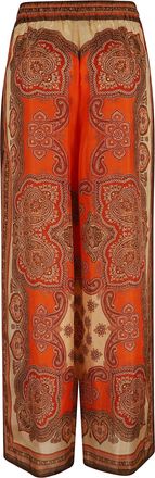 Zimmermann Tangerine Paisley High-Waisted Silk Wide-Leg Pants