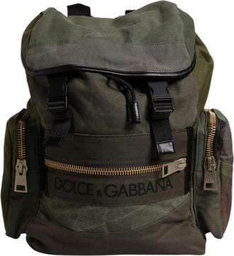 Dolce & Gabbana Rugzak met Logo Detail Camouflage Stijl - Heren - Rugzakken - Groen - ONE Size - Katoen - Tassen