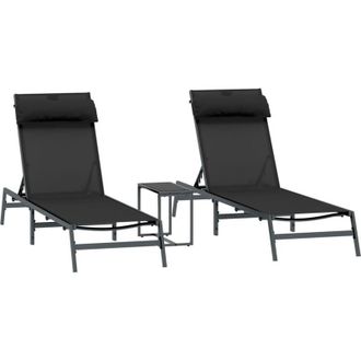 vidaXL Vidaxl - Tumbonas Con Mesa 3 Pcs Negro Y Antracita 197 X 54 X 86 Cm