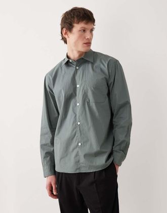 Selected Camicia a maniche lunghe in popeline verde