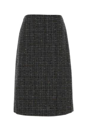 Fendi Black Embroidered Tweed High Rise Skirt