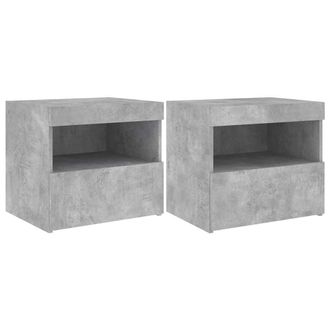 vidaXL Vidaxl - Mesitas De Noche Con Luces Led 2 Uds Gris Hormig&oacute;n 50x40x45 Cm