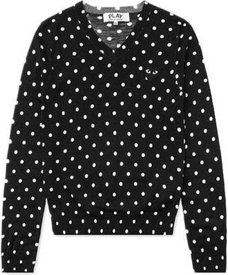 Comme Des Gar&ccedil;ons (WMNS) COMME des GARCONS PLAY Polka Dot V-Neck L/S T-Shirt Black Emblem Black AZ-N035-051-1