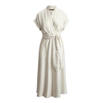 Ralph Lauren Gestreepte midi-wikkeljurk van keperstof - Dames - Jurken - Beige - Maat: XS