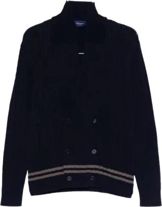 Drumohr Double-breasted kabelgebreid vest - Heren - Vesten - Blauw - M - Katoen - Truien & Vesten