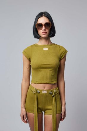 Jean Paul Gaultier Cotton Ribbed Cropped Baby Tee With Gaultier Patch