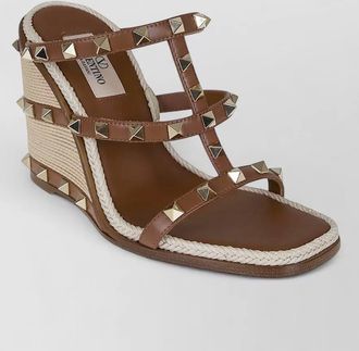 Valentino Garavani leather rockstud wedge espadrille sandals