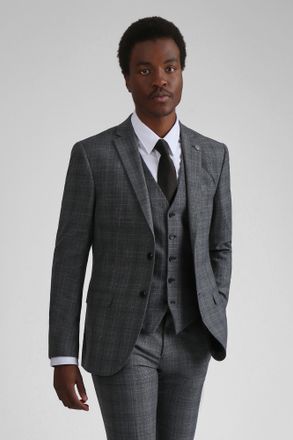 Ted Baker Mens Zion Charcoal Text Check Slim Jacket - Grey Nylon - Size 42 Regular
