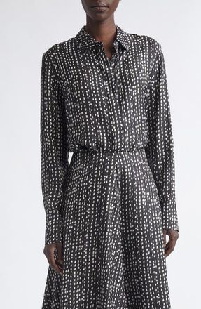 Altuzarra Chika Silk Twill Button-Up Shirt in Black Bluebell at Nordstrom, Size 40