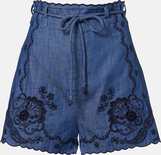 Zimmermann Aster embroidered denim shorts
