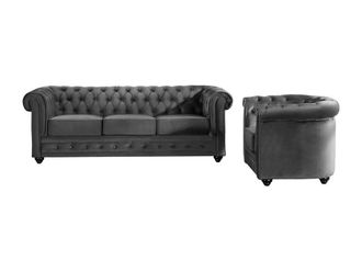 VENTE-UNIQUE.COM Conjunto sof&aacute; y sill&oacute;n fijo terciopelo 4 plazas gris antracita