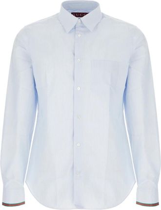 Gucci Formal Shirts, male, Blue, Size: 2XL Striped Cotton Shirt with Web