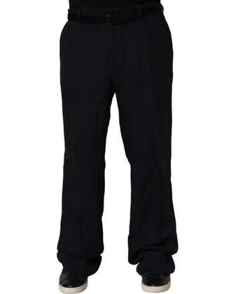 Dolce & Gabbana Linen Straight-Leg Trousers - Black