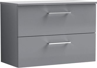 Nuie Nuie - Arno Satin Grey 800mm Wall Hung 2 Drawer Vanity Unit with Worktop - ARN2226W
