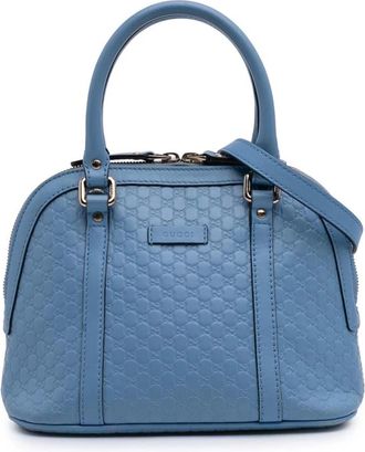 Gucci Pre-owned Handbags, female, Blue, Size: ONE SIZE Pre-owned Leather Top Handle Bag with Zip Closure and Adjustable Shoulder Strap