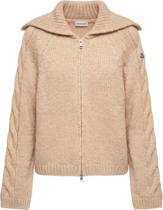 Moncler Truien & Vesten, Dames, Beige, XS, Leer, Tricot Cardigan