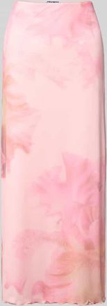 Review Straight Fit Maxirock mit floralem Allover-Print in Rosa, Gr&ouml;&szlig;e XL