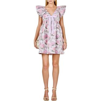 endless rose Bow Floral Print Minidress in Pink at Nordstrom, Size Medium