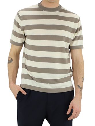 Cruna Short-Sleeved Horizontal Neutral Tone Striped T-Shirt