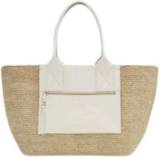 Ganni Witte geweven tote tas met voorvak - Dames - Shoppers - Beige - ONE Size - Katoen - Tassen