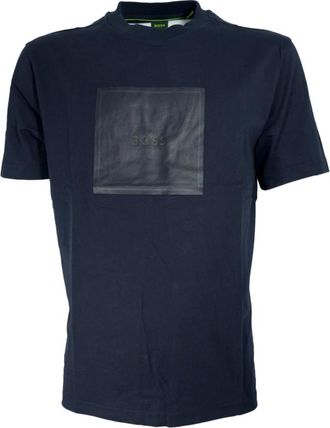 HUGO BOSS Tee Logo Rib - Heren - T-shirts - Blauw - L - Katoen - Tops