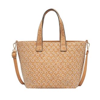 Generic Cork Print Multifunctional Tote Bag | Uni Bag with Designs, Adjustable Shoulder Strap, 36x24x15cm, Zippered Interior and Exterior Pockets (White Daisy