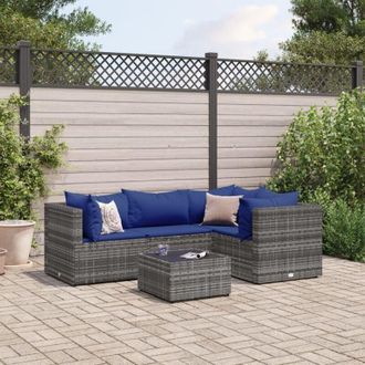 vidaXL Vidaxl - Set De Muebles De Jard&iacute;n 5 Pzas Y Cojines Rat&aacute;n Sint&eacute;tico Gris
