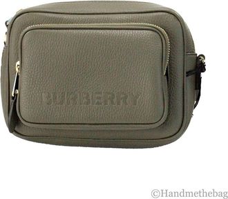 Burberry Burberry Small Branded Dark Fern Green Grainy Leather Camera Crossbody Womens Bag