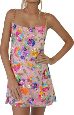 Generic Womens Sequin Dress Sexy Sparkly Floral Summer Backless Deep V Low-Cut Shiny Strap Mini Dress for Birthday Party Cocktail Clubwear (XL) Pink