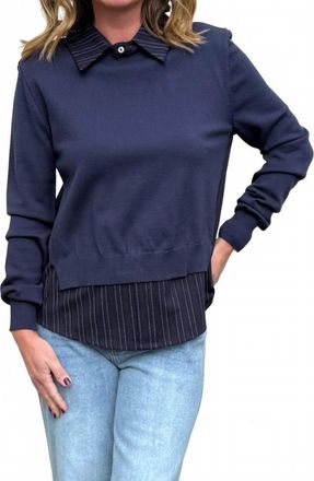 Current Air Madrid Pinstripe Knit Front Blouse In Navy